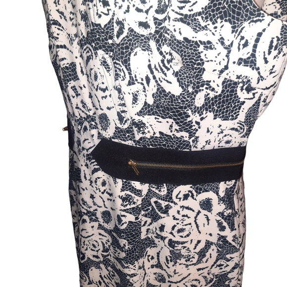 EMMA & MICHELE Sleeveless Zipper Trim Floral Print Shift Dress Sz 16 Blk/Wht - Picture 4 of 8